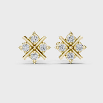 Quadra Star Round Diamond Stud Earrings in Yellow Gold