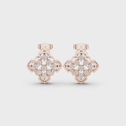 Structural Clover Round Diamond Stud Earrings in Rose Gold