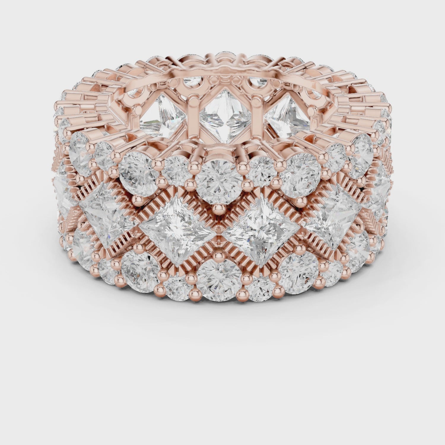 Crest Cluster Princess & Round Diamond Eternity Band in Rose Gold
