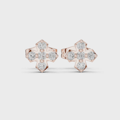 5-Stone Round Diamond Clove Stud Earrings in Rose Gold