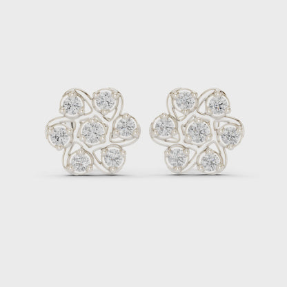 Fleur Royale Round Diamond Stud Earrings in Platinum