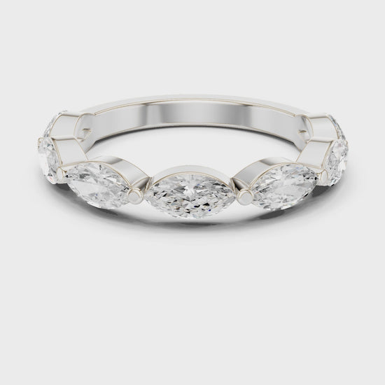 Shared-Prong East-West Marquise Diamond Wedding Band in Silver