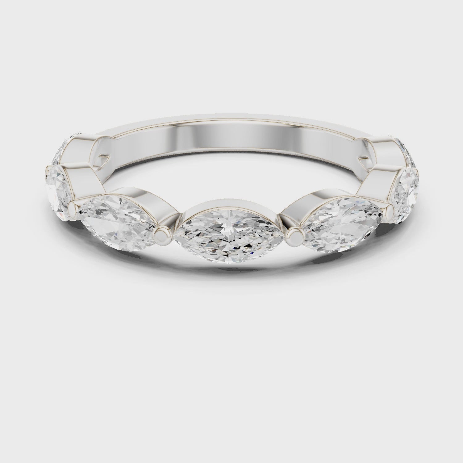 Shared-Prong East-West Marquise Diamond Wedding Band in Silver