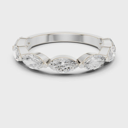 Shared-Prong East-West Marquise Diamond Wedding Band in Silver