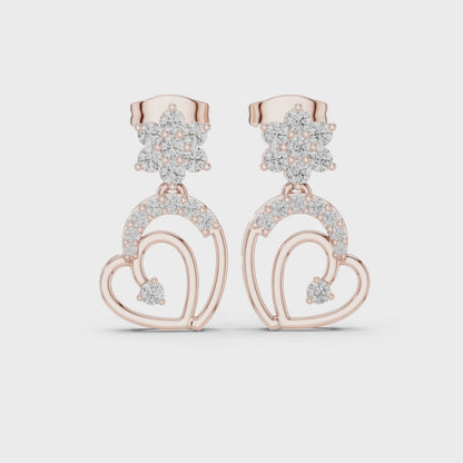 Petal Cluster Round Diamond Drop Earrings in Rose Gold