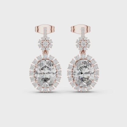 Lumina Halo Oval & Round Diamond Drop Earrings in Rose Gold
