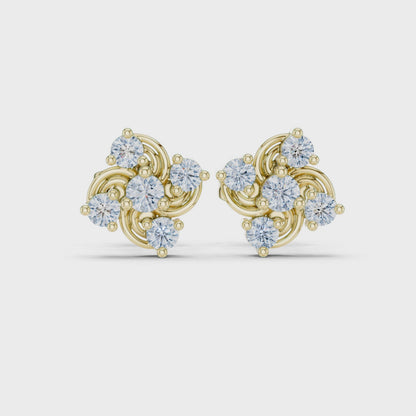 Celestial Swirl Round Diamond Stud Earrings in Yellow Gold