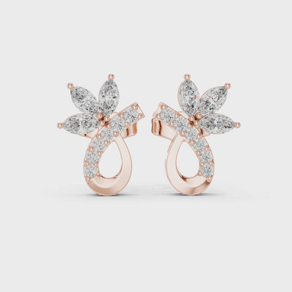 Eternal Lotus Marquise & Round Diamond Stud Earrings in Rose Gold