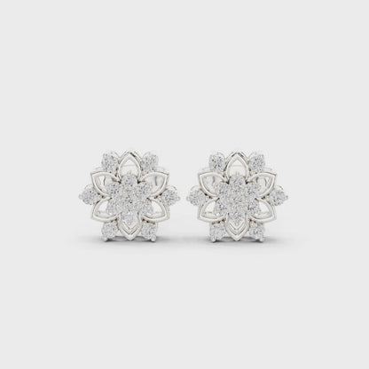 Ethereal Dahlia Round Diamond Stud Earrings in Platinum