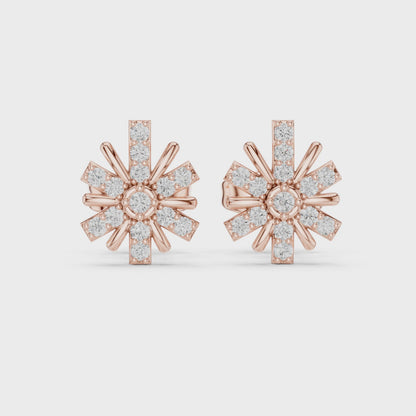 Bloom Floral Round Diamond Stud Earrings in Rose Gold