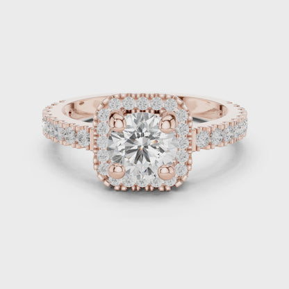 Stella Halo Round Diamond Engagement Ring in Rose Gold