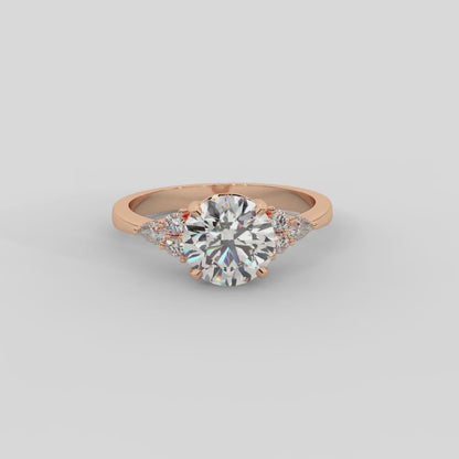 Amelia Three Stone Round Diamond Engagement Ring in Rose Gold