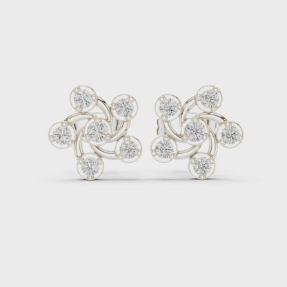Celestia Pinwheel Round Diamond Stud Earrings in Silver