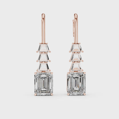 Celeste Emerald Diamond Drop Earrings in Rose Gold