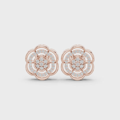 The Ethereal Flora Round Diamond Stud Earrings in Rose Gold