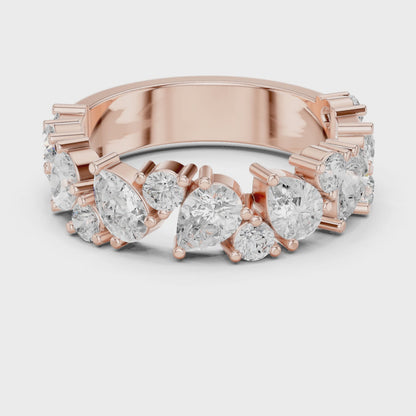 Bloom Cluster Pear & Round Diamond Anniversary Band in Rose Gold