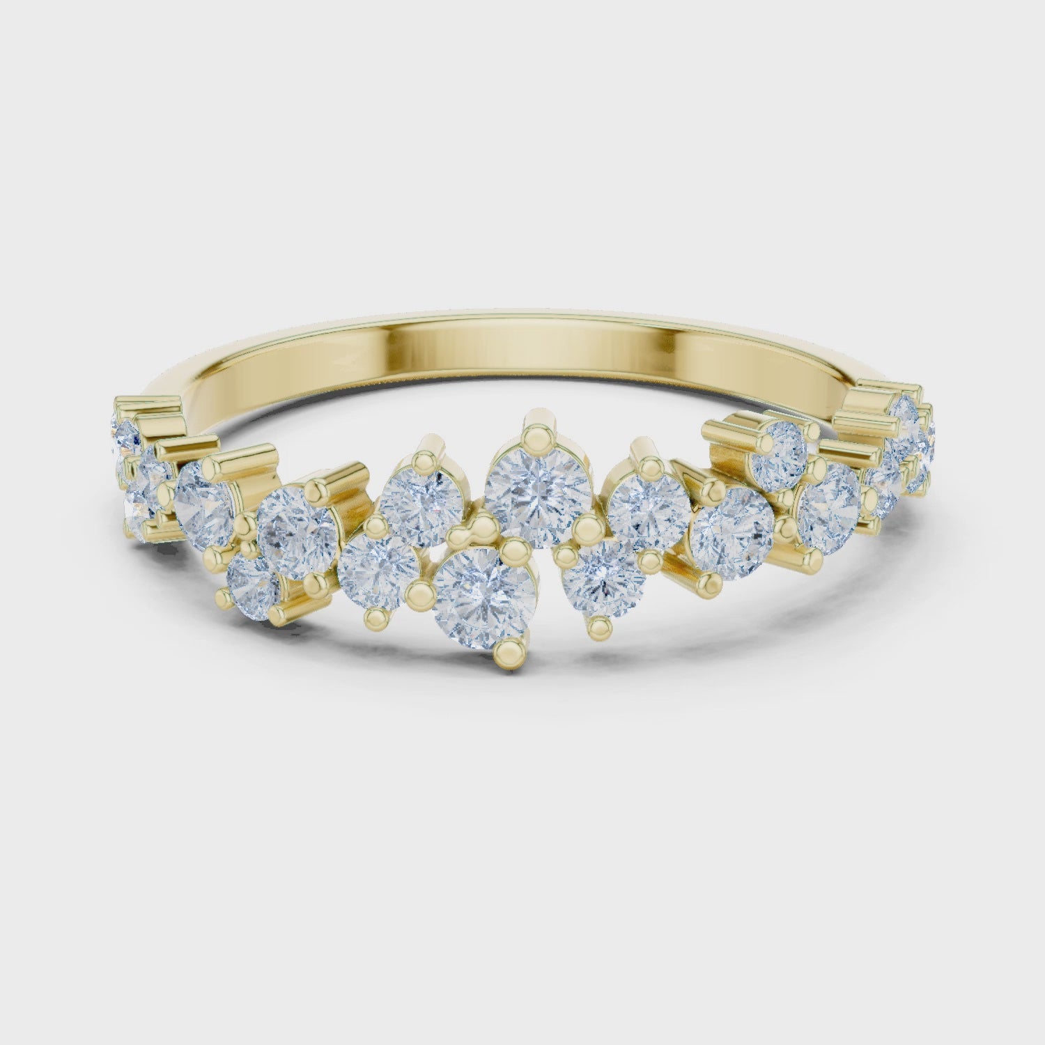 Wave Cluster Round Diamond Fashion Ring in Yellow Gold