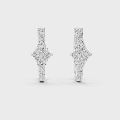 Starburst Cluster Round Diamond Huggie Earrings in Silver