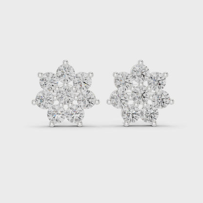 Luminous Blossom Round Diamond Stud Earrings in Silver