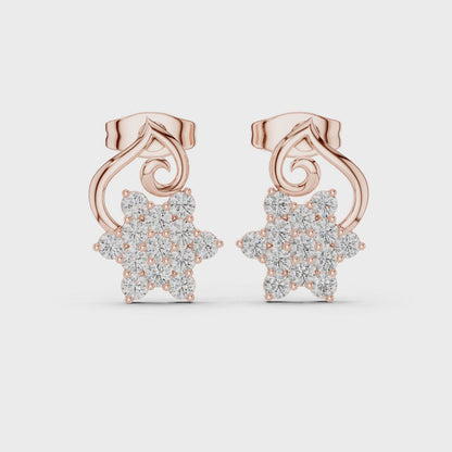 Petal Cluster Round Diamond Floral Stud Earrings in Rose Gold