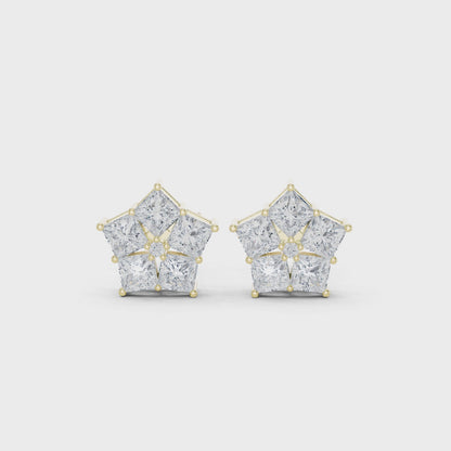 Structured Elegance Princess Diamond Stud Earrings in Yellow Gold