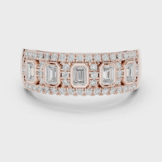 Juno Five-Stone Emerald & Round Diamond Anniversary Band in Rose Gold