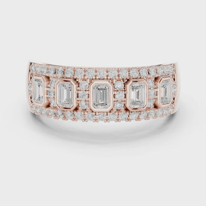 Juno Five-Stone Emerald & Round Diamond Anniversary Band in Rose Gold