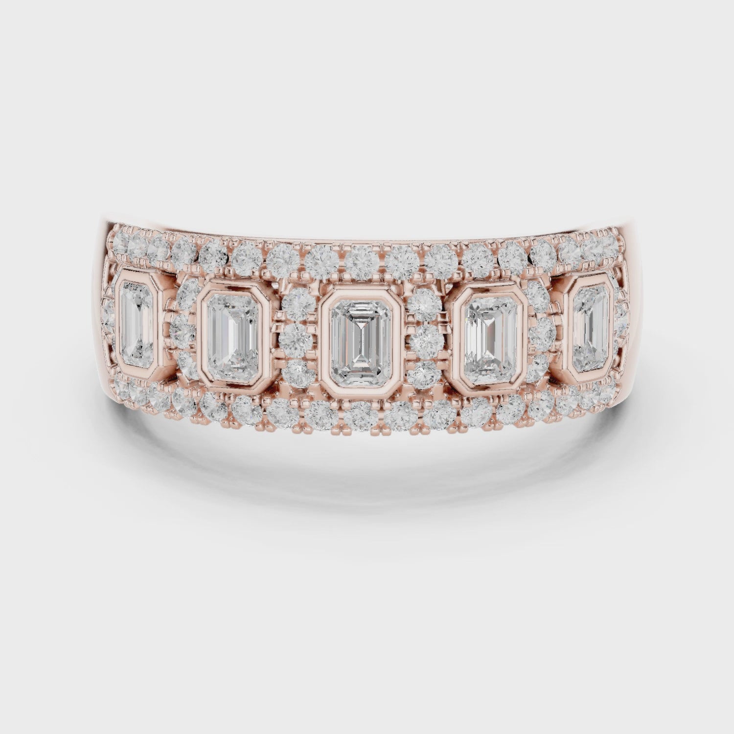 Juno Five-Stone Emerald & Round Diamond Anniversary Band in Rose Gold