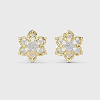 Stella Flora Round Diamond Stud Earrings in Yellow Gold