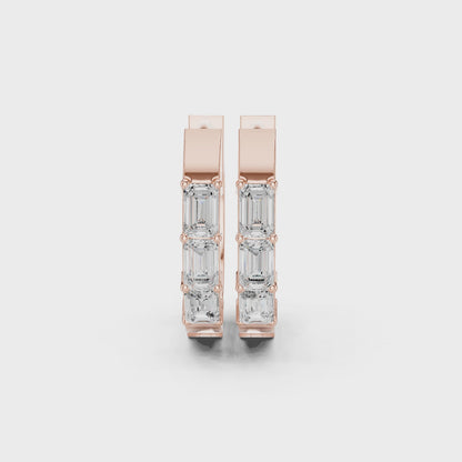Stella Emerald Diamond Huggie Hoop Earrings in Rose Gold