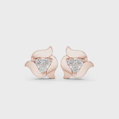 Sculpted Petal Round Diamond Stud Earrings in Rose Gold