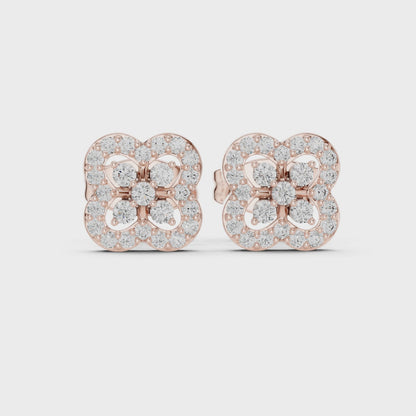 Fleur Tapestry Round Diamond Stud Earrings in Rose Gold