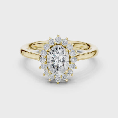 Vintage Empress Halo Oval & Round Diamond Engagement Ring in Yellow Gold