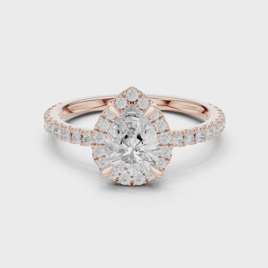 Aurora Halo Pear & Round Diamond Engagement Ring in Rose Gold