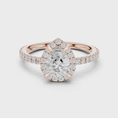 Aurora Halo Pear & Round Diamond Engagement Ring in Rose Gold