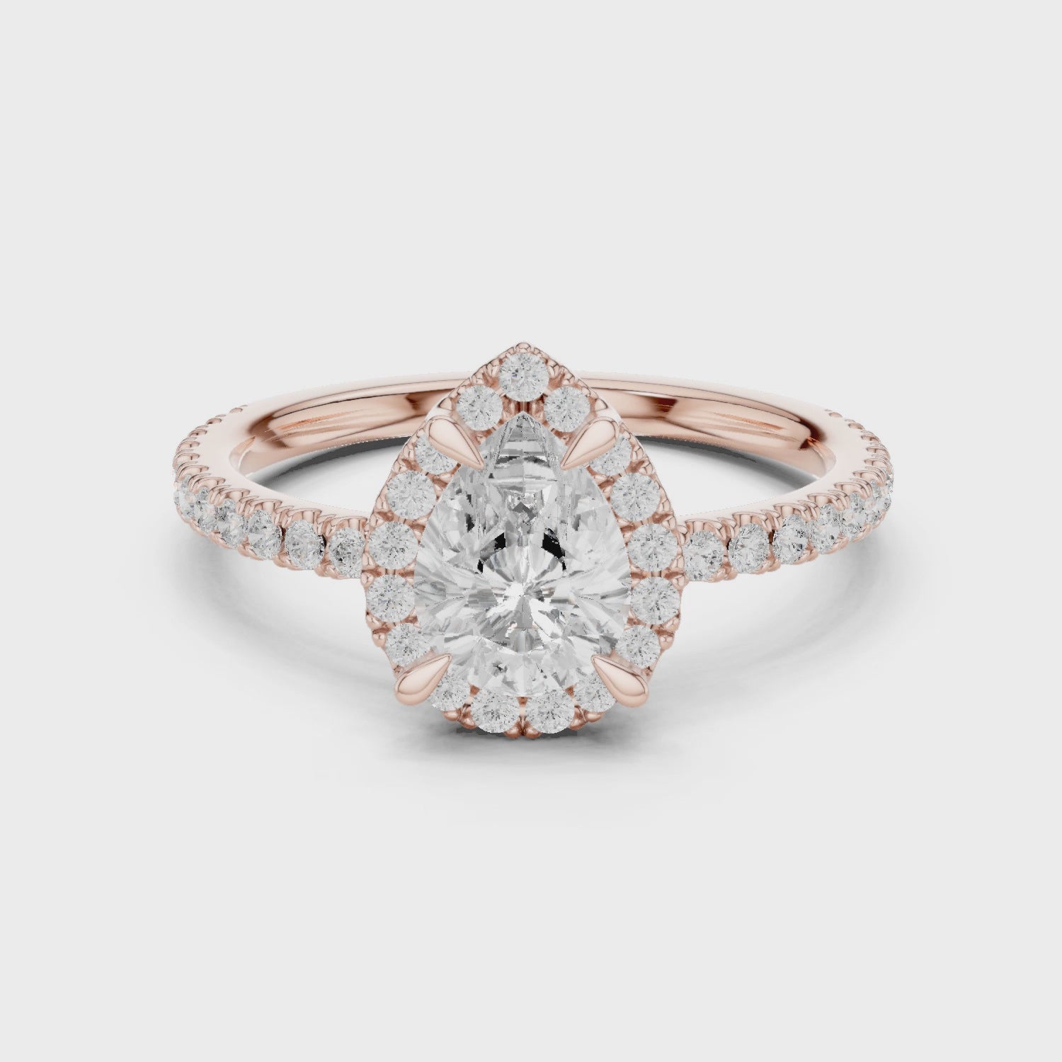 Aurora Halo Pear & Round Diamond Engagement Ring in Rose Gold