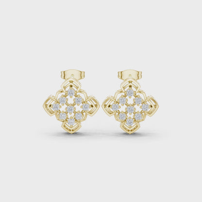 Structural Clover Round Diamond Stud Earrings in Yellow Gold