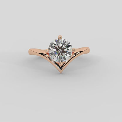 Evelyn Chevron Solitaire Round Diamond Engagement Ring in Rose Gold