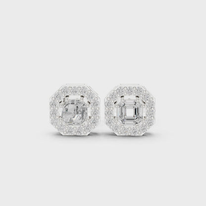 Heritage Step-Cut Asscher & Round Diamond Stud Earrings in Silver