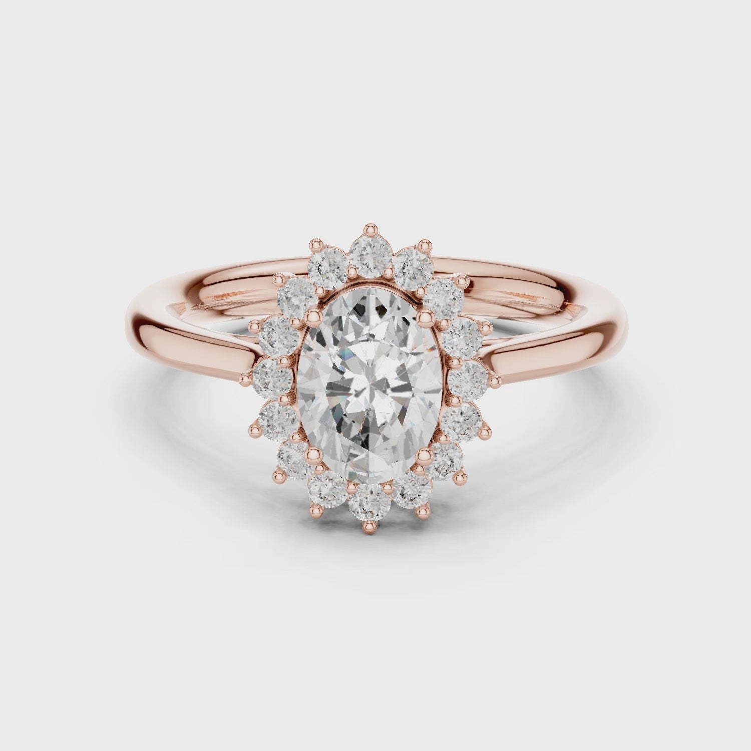 Vintage Empress Halo Oval & Round Diamond Engagement Ring in Rose Gold