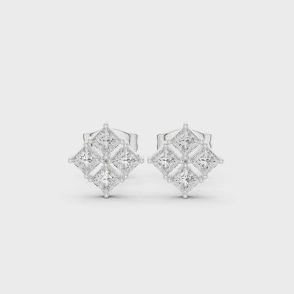 Bloom Cluster Princess Diamond Stud Earrings in Silver