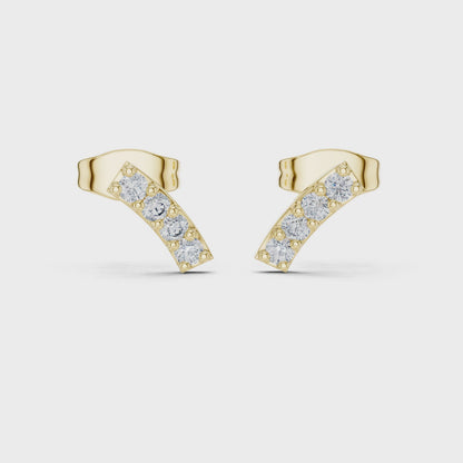 Nova Bar Round Diamond Stud Earrings in Yellow Gold