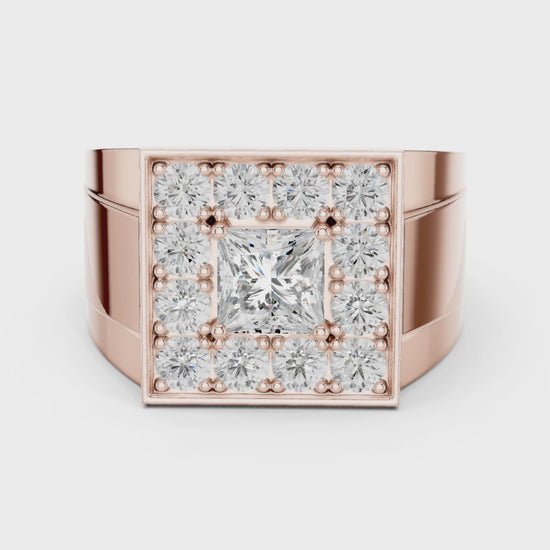 The Bold Halo Princess & Round Diamond Statement Ring in Rose Gold