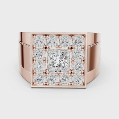 The Bold Halo Princess & Round Diamond Statement Ring in Rose Gold