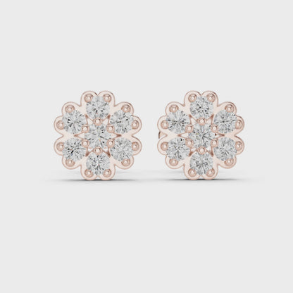 Luminous Daisy Cluster Round Diamond Stud Earrings in Rose Gold