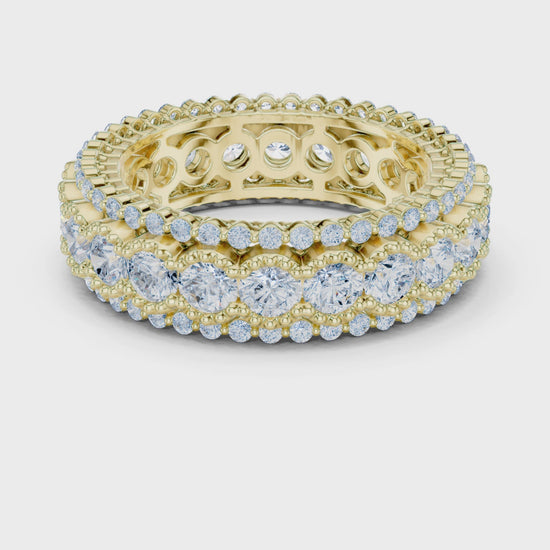 Iris Milgrain Round Diamond Eternity Band in Yellow Gold