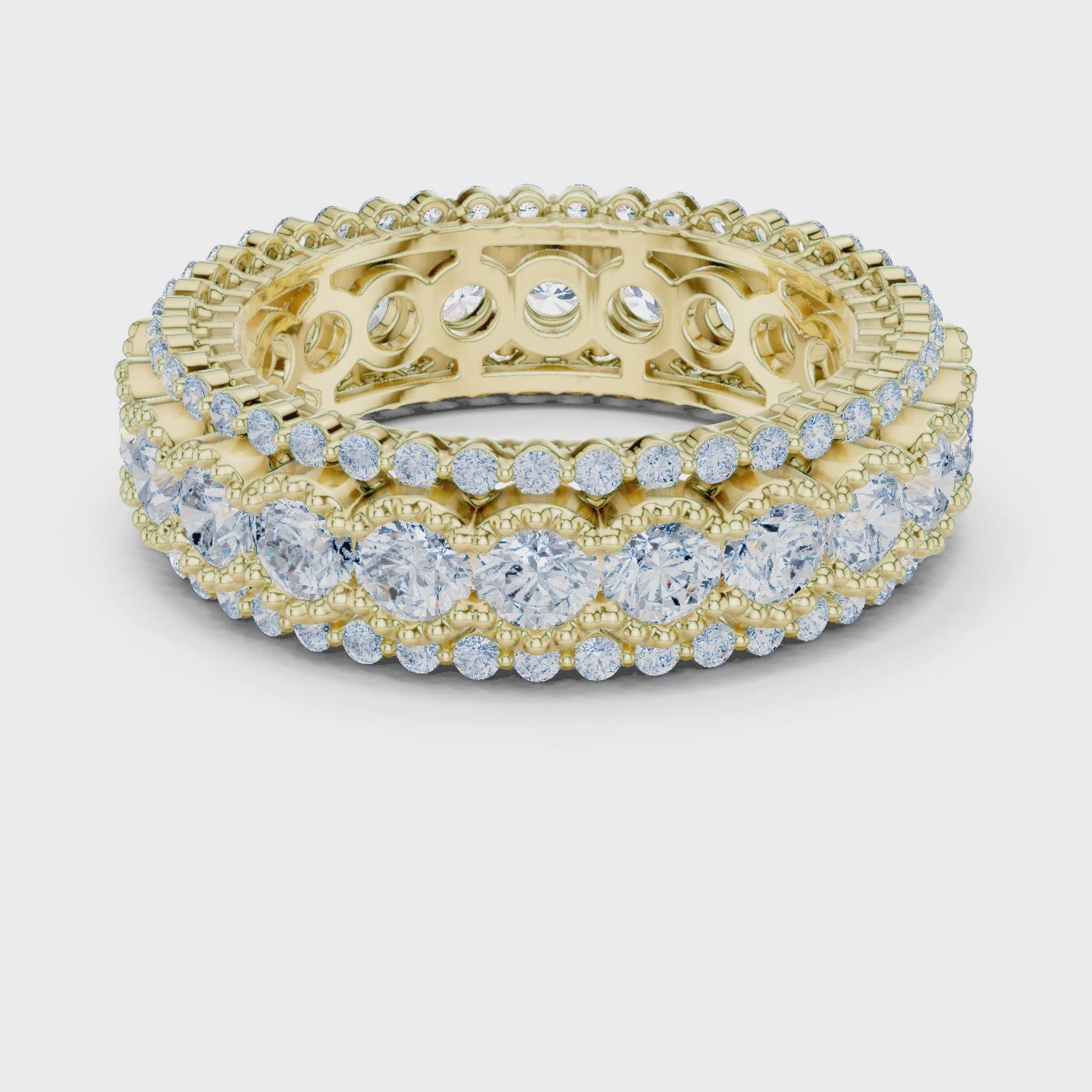 Iris Milgrain Round Diamond Eternity Band in Yellow Gold