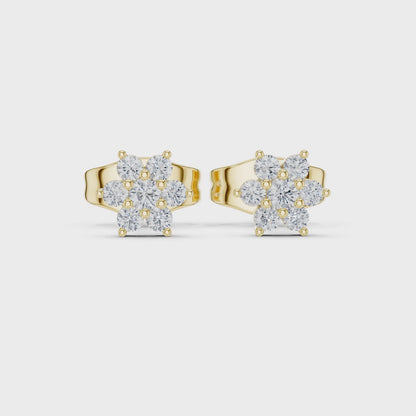Fleur Essence Round Diamond Stud Earrings in Yellow Gold