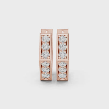Vertex Hexagon Round Diamond Hoop Earrings in Rose Gold
