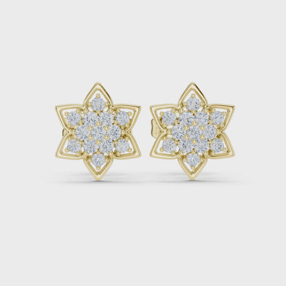 Stella Hexa Round Diamond Cluster Earrings in Yellow Gold